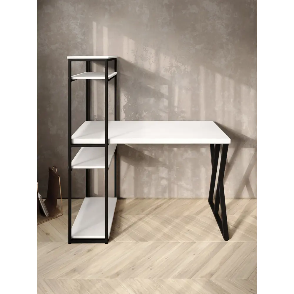 Фото 3 Стол письменный Solarius Loft 80x148x140 см металлические Z-образные ножки цвет белый/черный Фото 3 Стол письменный Solarius Loft 80x148x140 см металлические Z-образные ножки цвет белый/черный