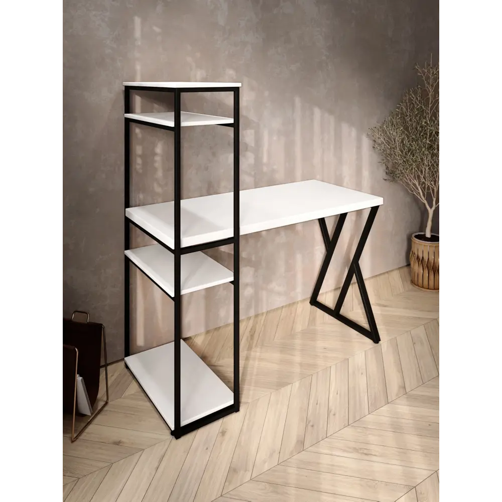 Фото 4 Стол письменный Solarius Loft 80x148x140 см металлические Z-образные ножки цвет белый/черный Фото 4 Стол письменный Solarius Loft 80x148x140 см металлические Z-образные ножки цвет белый/черный