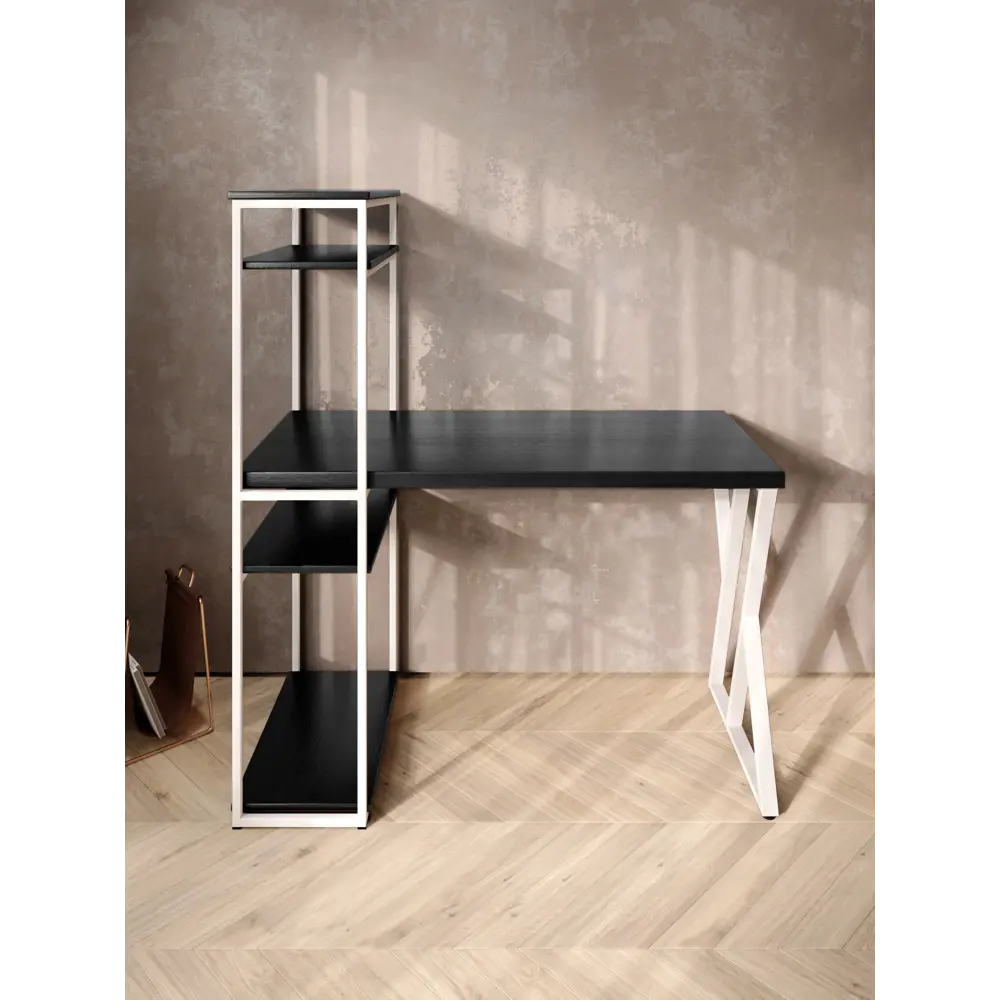 Фото 3 Стол письменный Solarius Loft 80x148x140 см металлические Z-образные ножки цвет белый/оникс Фото 3 Стол письменный Solarius Loft 80x148x140 см металлические Z-образные ножки цвет белый/оникс