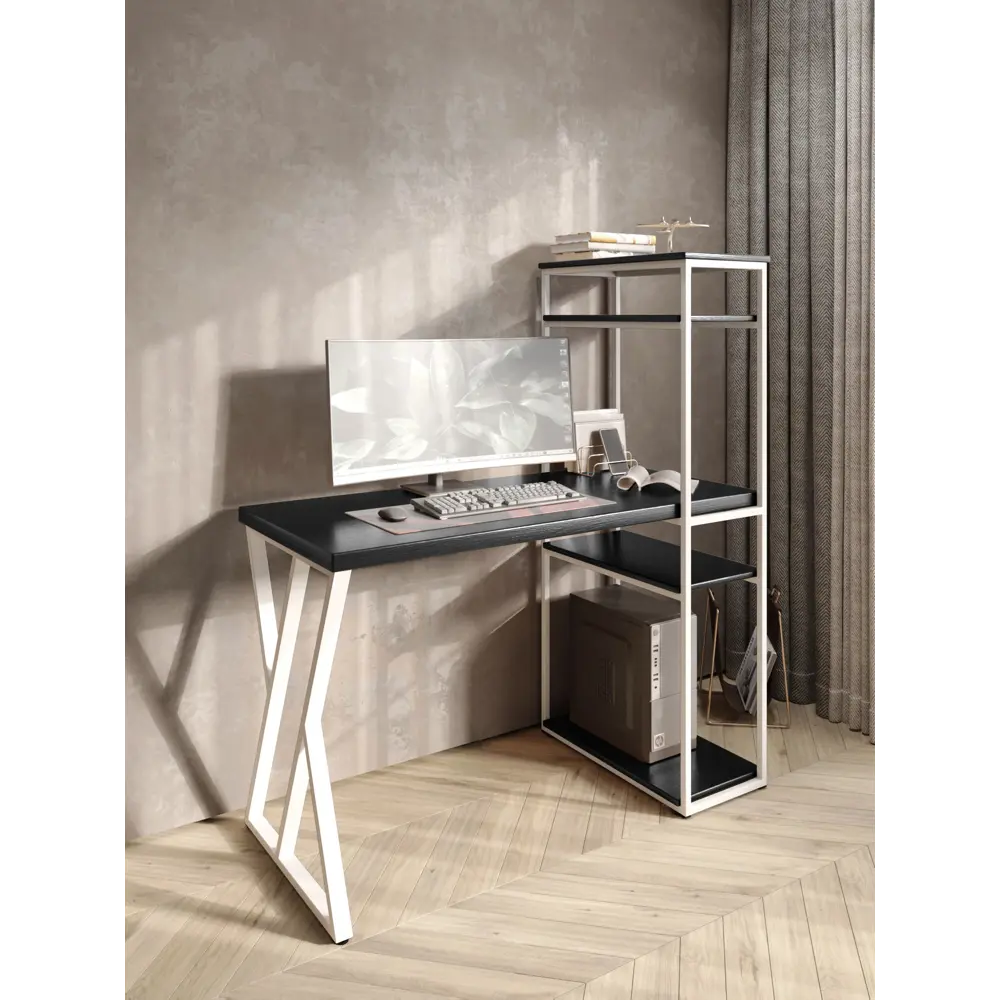 Фото 5 Стол письменный Solarius Loft 80x148x140 см металлические Z-образные ножки цвет белый/оникс Фото 5 Стол письменный Solarius Loft 80x148x140 см металлические Z-образные ножки цвет белый/оникс