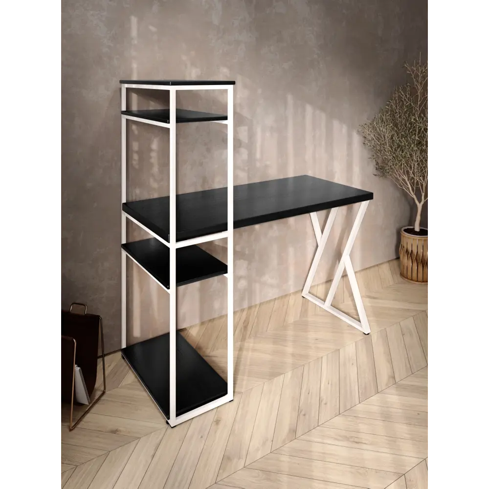 Фото 4 Стол письменный Solarius Loft 80x148x140 см металлические Z-образные ножки цвет белый/оникс Фото 4 Стол письменный Solarius Loft 80x148x140 см металлические Z-образные ножки цвет белый/оникс