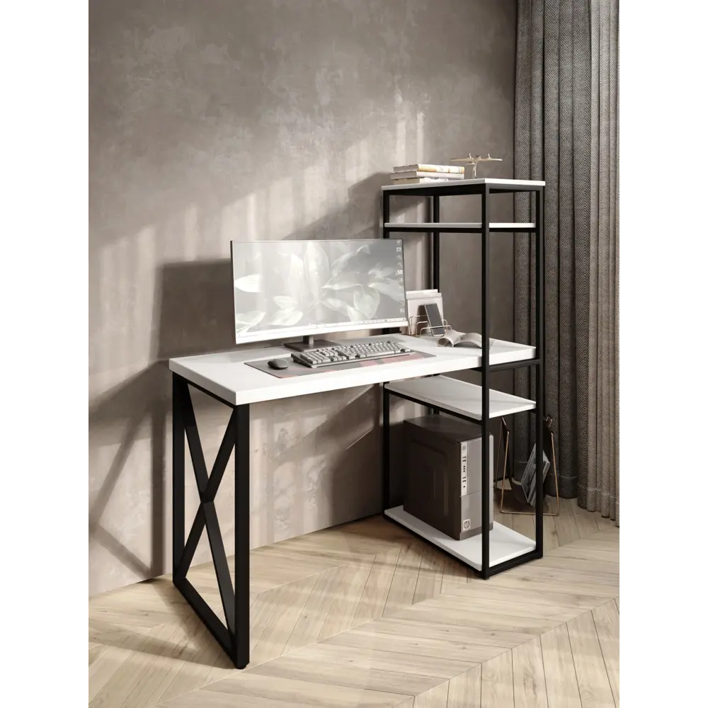 Фото 5 Стол письменный Solarius Loft 80x148x120 см металлические X-образными ножки цвет белый/черный Фото 5 Стол письменный Solarius Loft 80x148x120 см металлические X-образными ножки цвет белый/черный