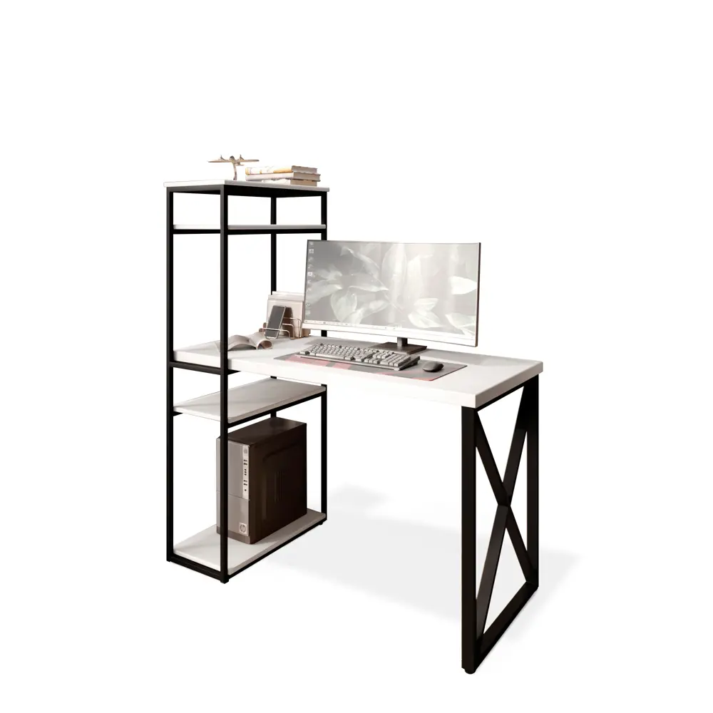 Фото 2 Стол письменный Solarius Loft 80x148x120 см металлические X-образными ножки цвет белый/черный Фото 2 Стол письменный Solarius Loft 80x148x120 см металлические X-образными ножки цвет белый/черный