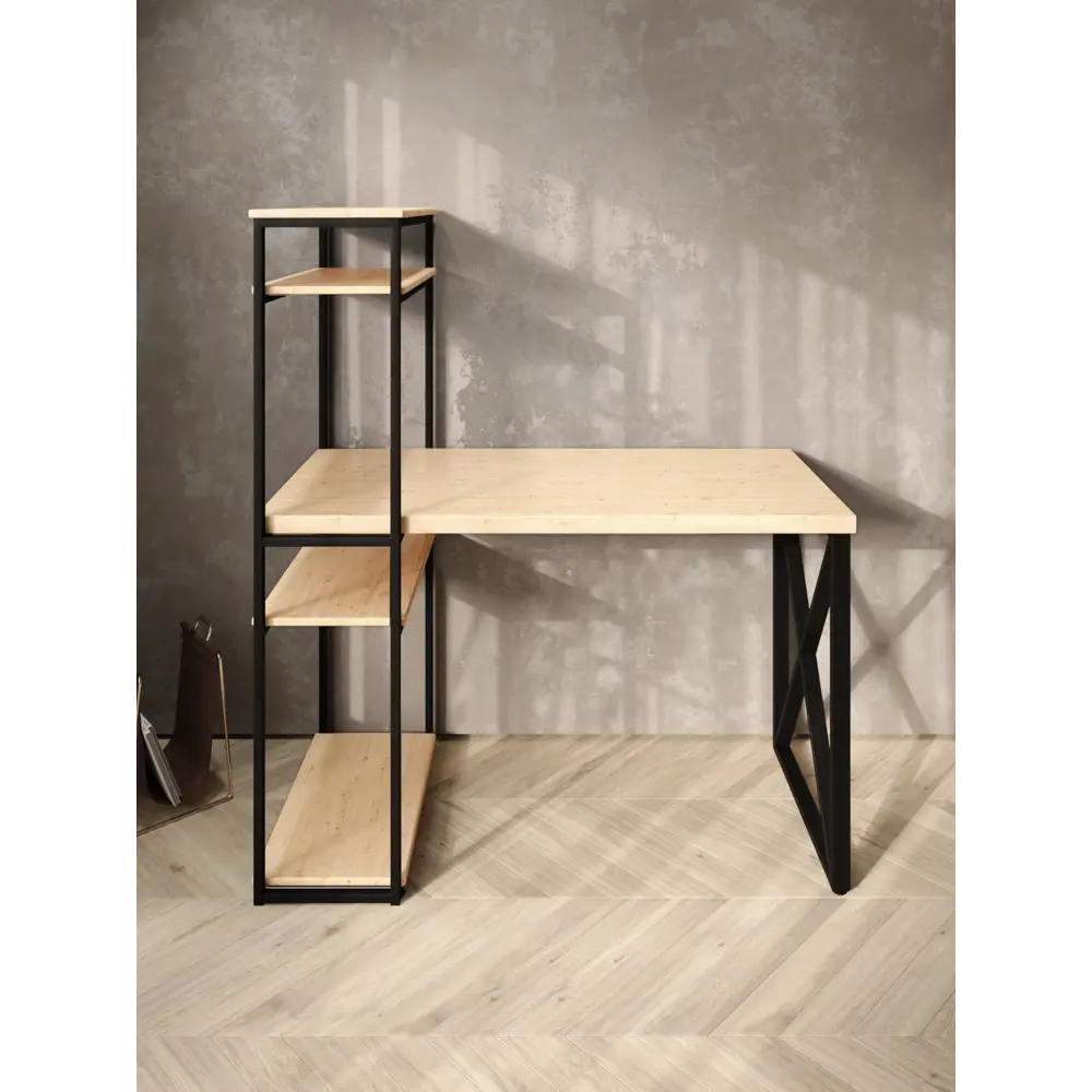 Фото 3 Стол письменный Solarius Loft 80x148x140 см металлические X-образными ножки цвет черный/натуральный Фото 3 Стол письменный Solarius Loft 80x148x140 см металлические X-образными ножки цвет черный/натуральный