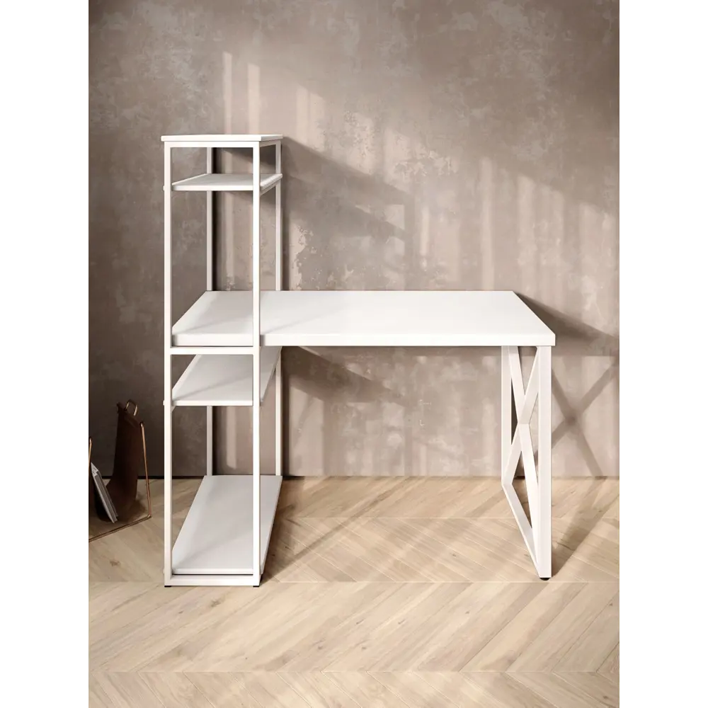 Фото 3 Стол письменный Solarius Loft 80x148x120 см металлические X-образными ножки цвет белый Фото 3 Стол письменный Solarius Loft 80x148x120 см металлические X-образными ножки цвет белый