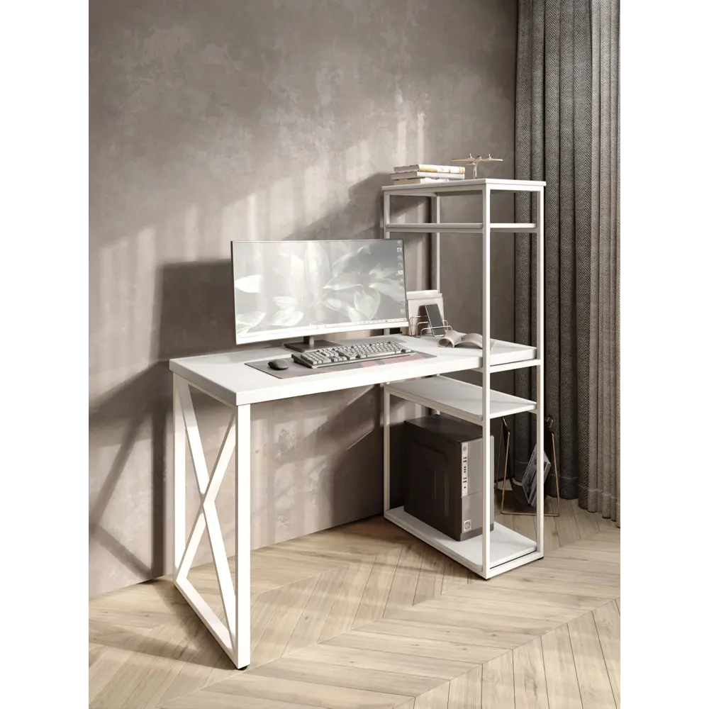 Фото 5 Стол письменный Solarius Loft 80x148x120 см металлические X-образными ножки цвет белый Фото 5 Стол письменный Solarius Loft 80x148x120 см металлические X-образными ножки цвет белый
