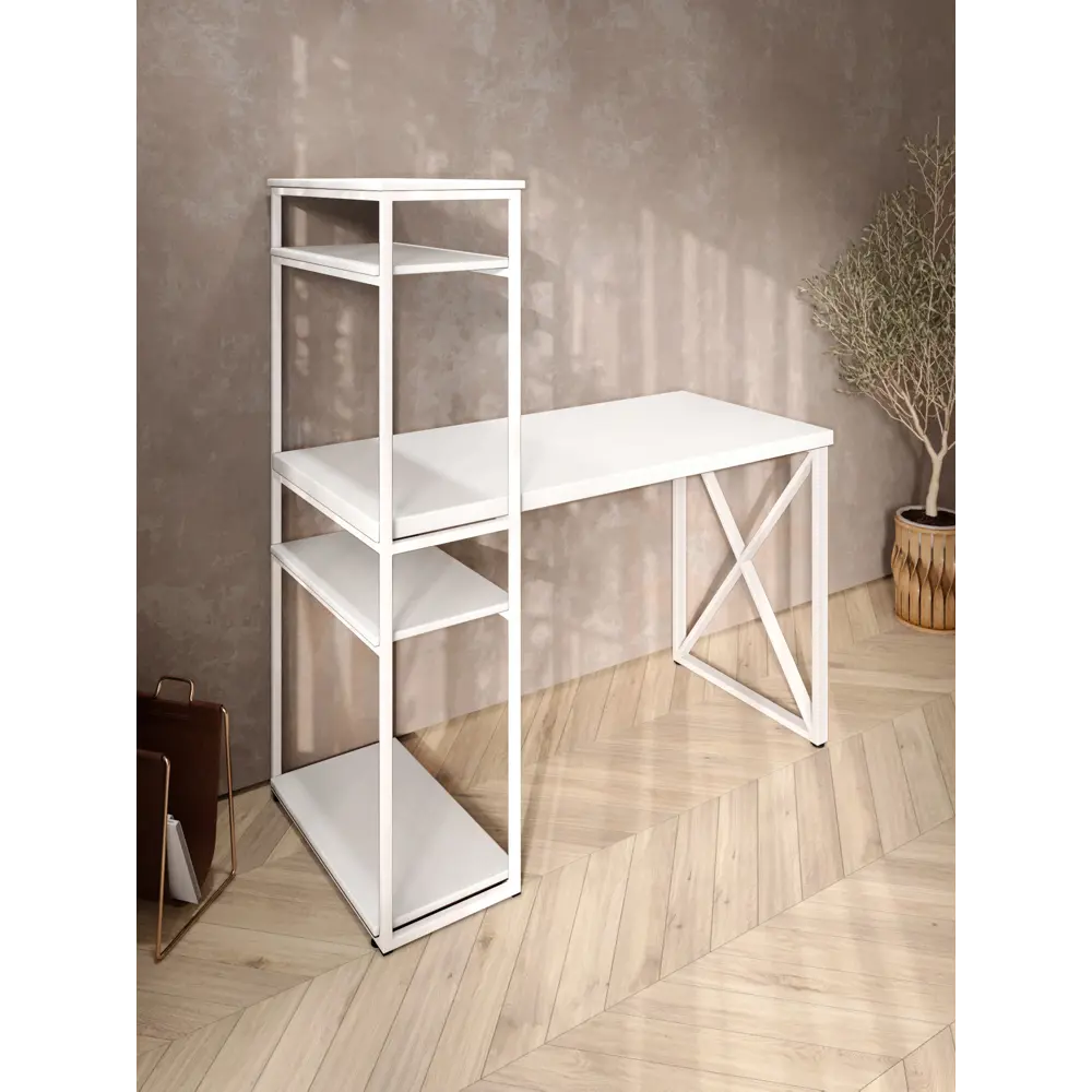 Фото 4 Стол письменный Solarius Loft 80x148x120 см металлические X-образными ножки цвет белый Фото 4 Стол письменный Solarius Loft 80x148x120 см металлические X-образными ножки цвет белый