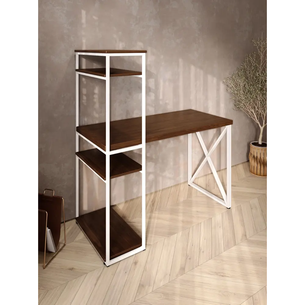 Фото 4 Стол письменный Solarius Loft 80x148x140 см металлические X-образными ножки цвет белый/темный дуб Фото 4 Стол письменный Solarius Loft 80x148x140 см металлические X-образными ножки цвет белый/темный дуб