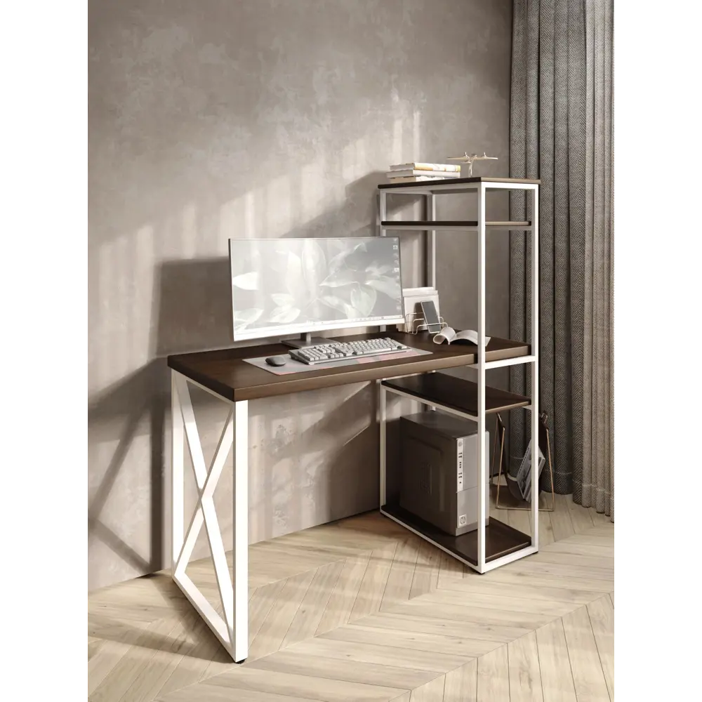 Фото 5 Стол письменный Solarius Loft 80x148x140 см металлические X-образными ножки цвет белый/темный дуб Фото 5 Стол письменный Solarius Loft 80x148x140 см металлические X-образными ножки цвет белый/темный дуб