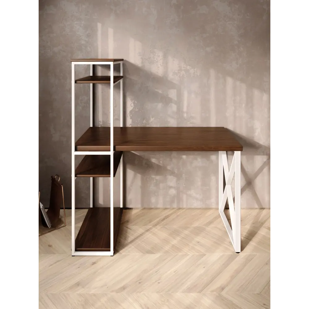Фото 3 Стол письменный Solarius Loft 80x148x140 см металлические X-образными ножки цвет белый/темный дуб Фото 3 Стол письменный Solarius Loft 80x148x140 см металлические X-образными ножки цвет белый/темный дуб