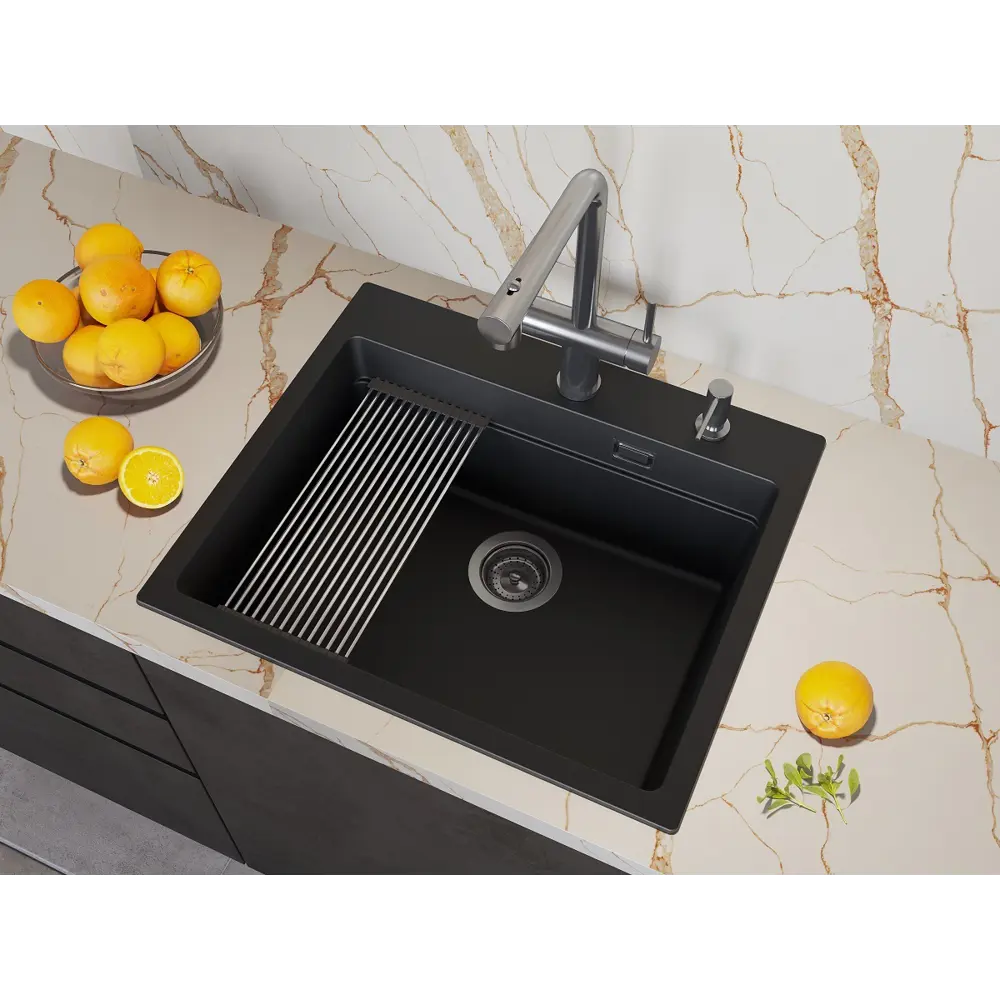 Фото 5 Мойка для кухни Grandex aqua COMFORT 60F CARBON 39.5x54.4 см глубина чаши 20 см кварц цвет черный Фото 5 Мойка для кухни Grandex aqua COMFORT 60F CARBON 39.5x54.4 см глубина чаши 20 см кварц цвет черный