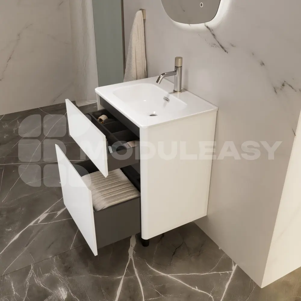 Фото 11 Тумба с раковиной в ванную напольная Moduleasy Bloom Ц0000044394 61x46 см цвет белый