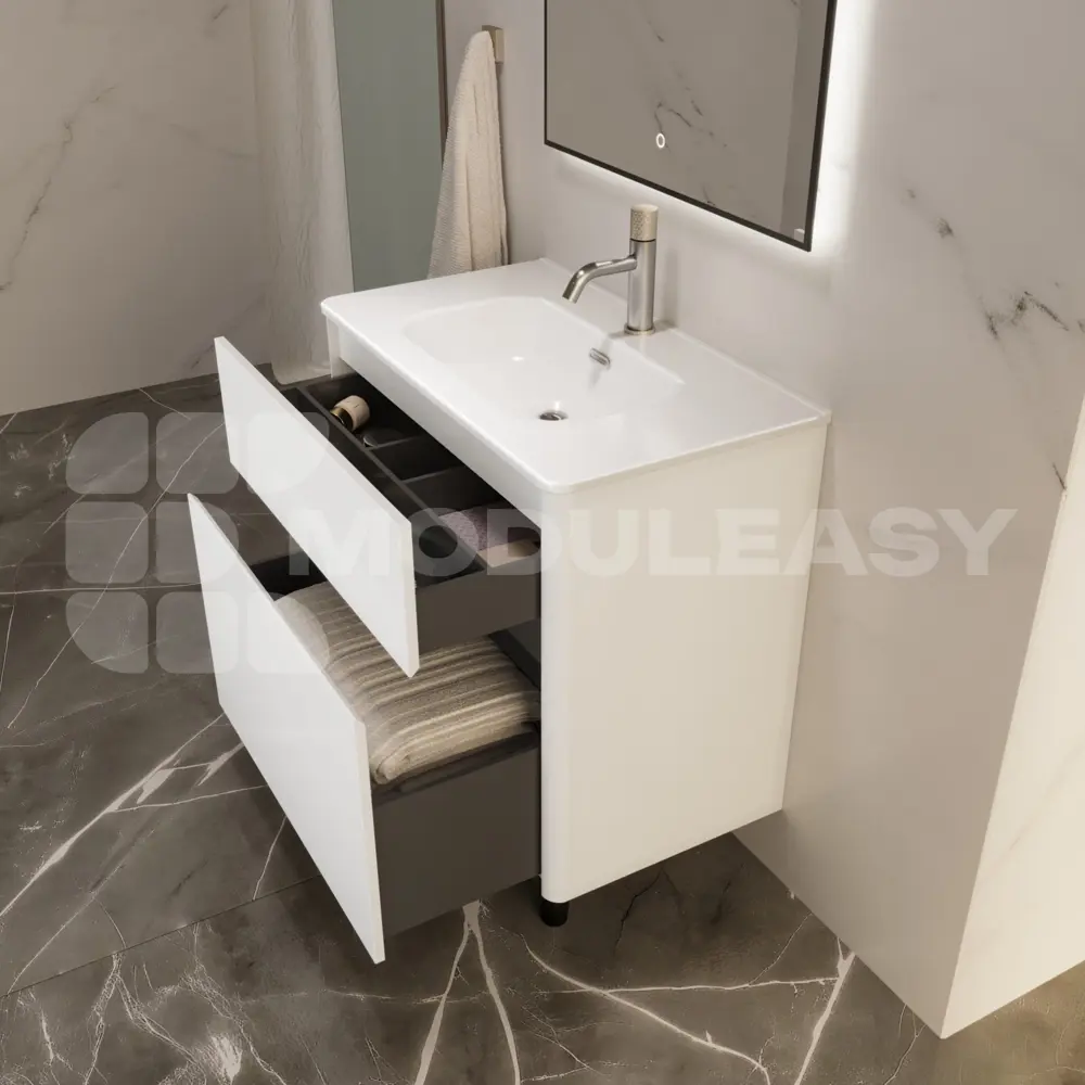 Фото 11 Тумба с раковиной в ванную напольная Moduleasy Bloom Ц0000044402 81x46 см цвет белый