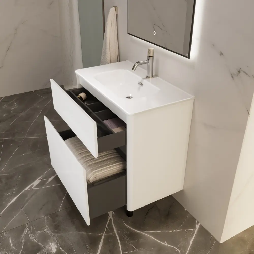 Фото 5 Тумба с раковиной в ванную напольная Moduleasy Bloom Ц0000044402 81x46 см цвет белый