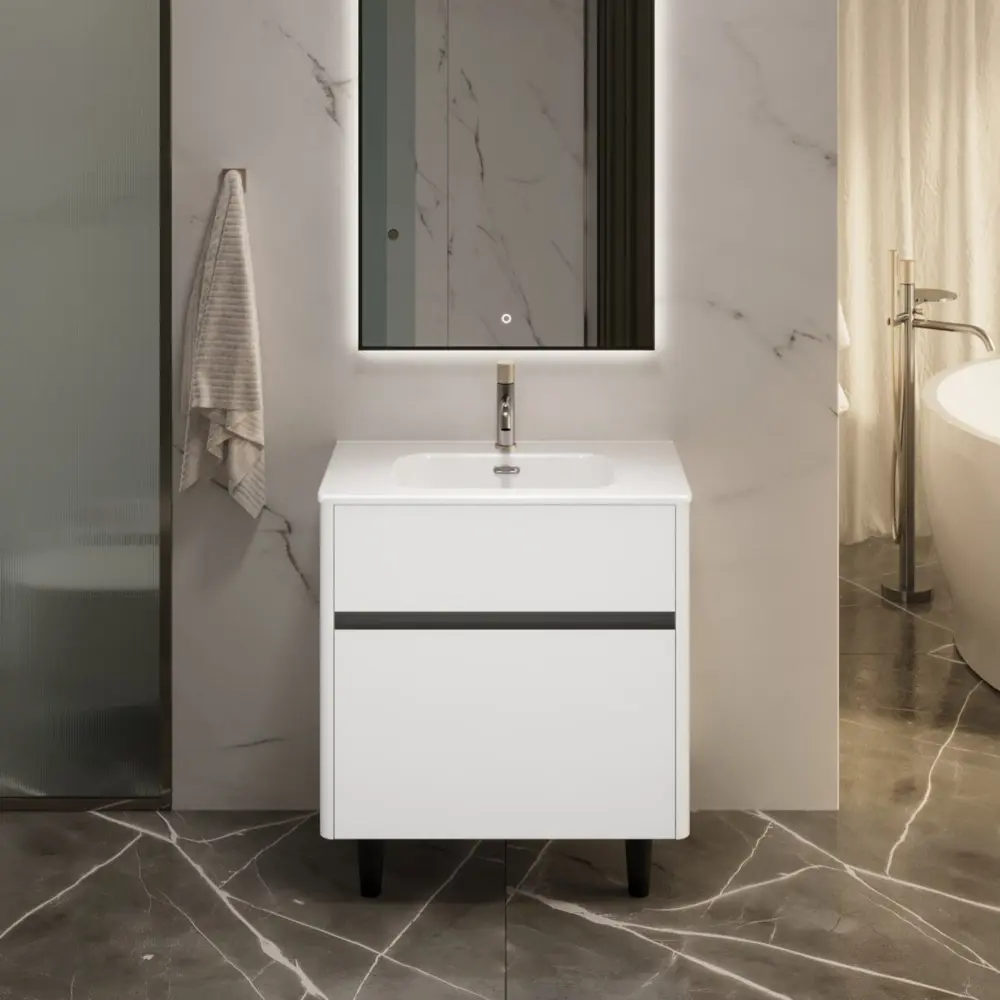 Фото 4 Тумба с раковиной в ванную напольная Moduleasy Bloom Ц0000044402 81x46 см цвет белый