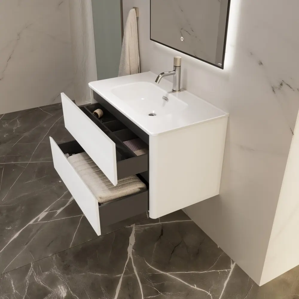 Фото 5 Тумба под раковину подвесная Moduleasy Ц0000044404 81.8см с раковиной цвет Белый