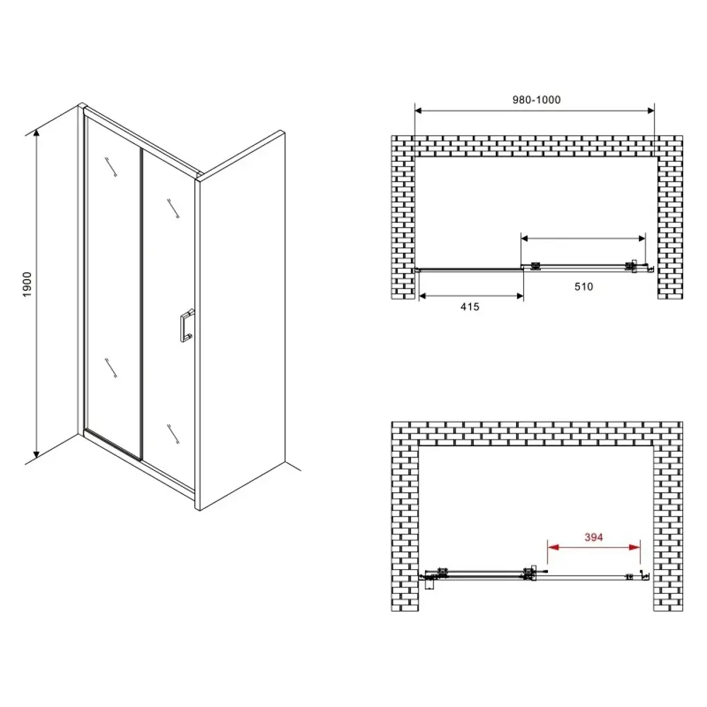 Фото 5 Душевая дверь Abber Schwarzer Diamant AG301005 100 см цвет профиля серебристый блеск стекло прозрачное