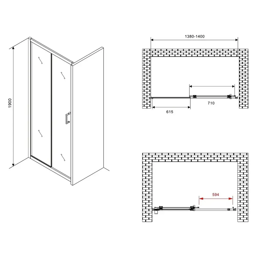 Фото 6 Душевая дверь Abber Schwarzer Diamant AG30140B5 140 см цвет профиля черный стекло прозрачное