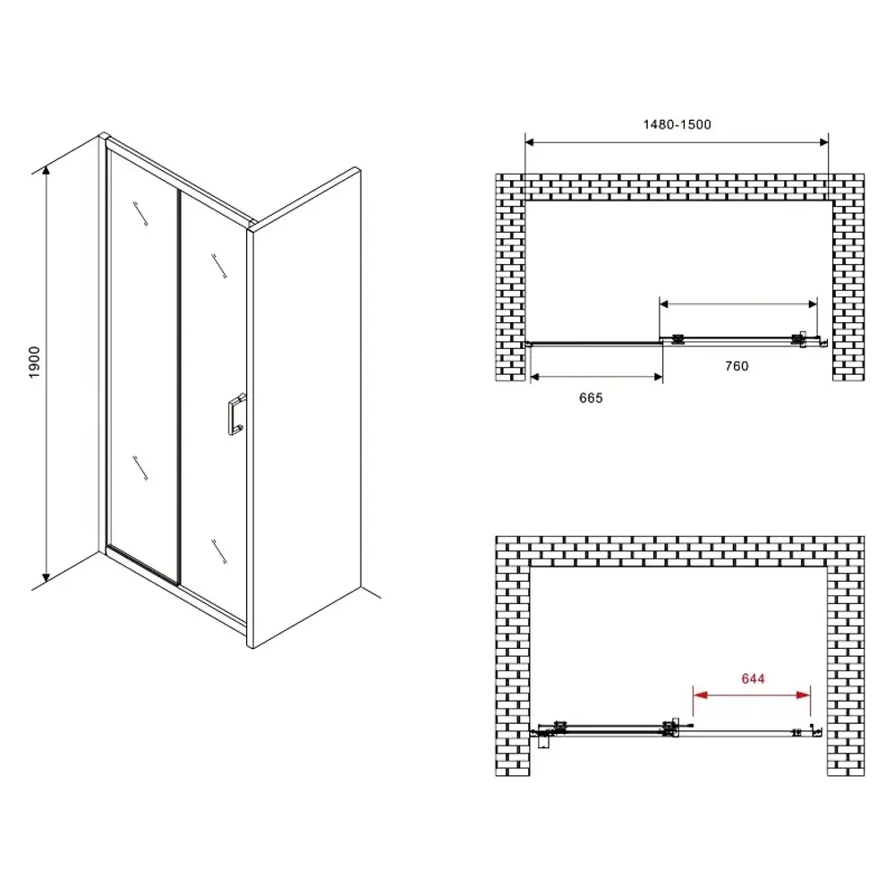 Фото 6 Душевая дверь Abber Schwarzer Diamant AG30150B5 150 см цвет профиля черный стекло прозрачное Фото 6 Душевая дверь Abber Schwarzer Diamant AG30150B5 150 см цвет профиля черный стекло прозрачное
