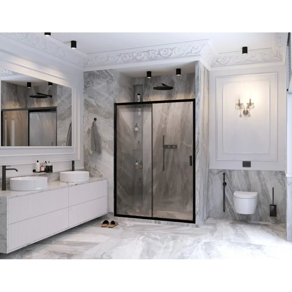 Фото 2 Душевая дверь Ambassador Forsa 17021220AB 140 см цвет профиля черный стекло прозрачное