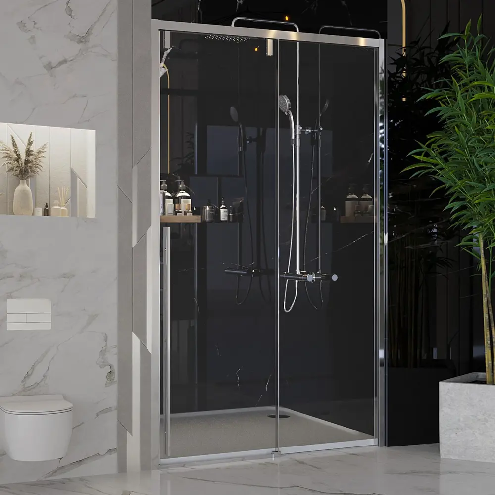 Фото Душевая дверь Ambassador Intense 110021102IX 130 см цвет профиля серебристый блеск стекло прозрачное