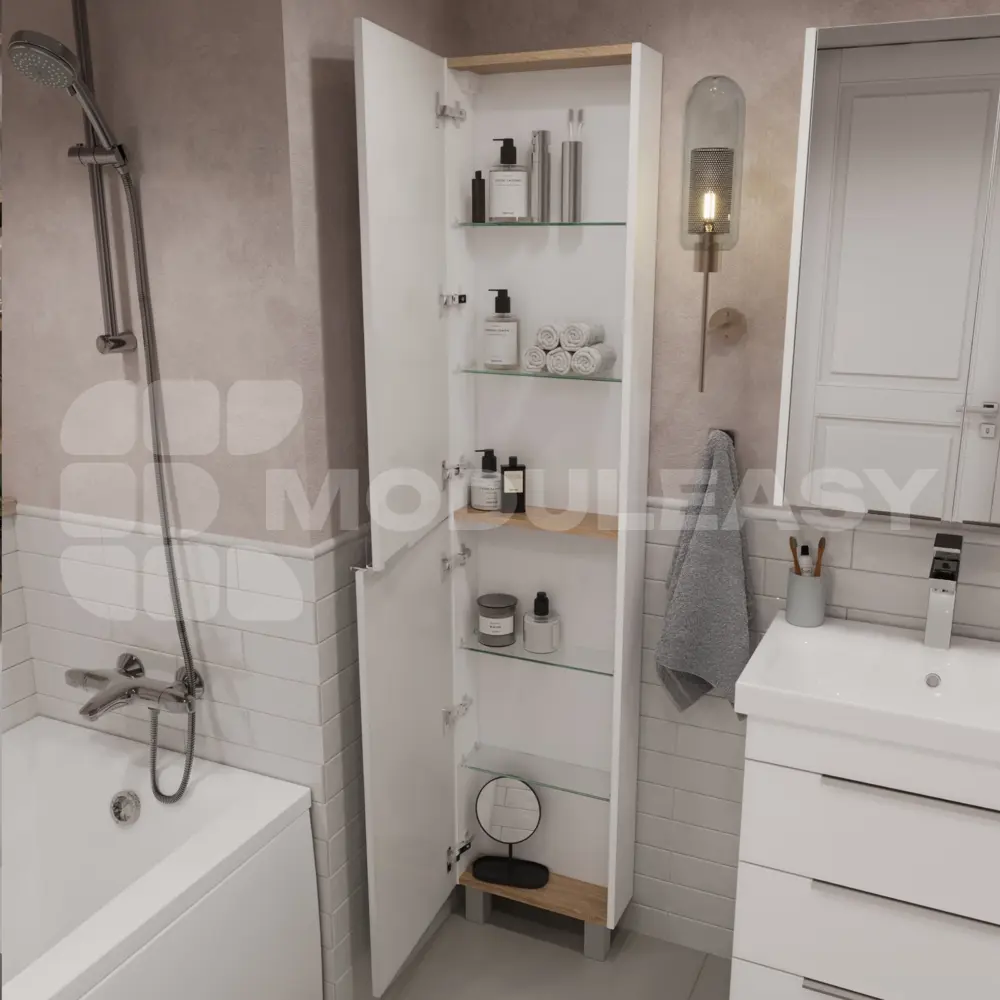 Фото 7 Пенал в ванную напольный Moduleasy Sabina Ц0000040125 190x40 см цвет белый/дуб Вотан Фото 7 Пенал в ванную напольный Moduleasy Sabina Ц0000040125 190x40 см цвет белый/дуб Вотан
