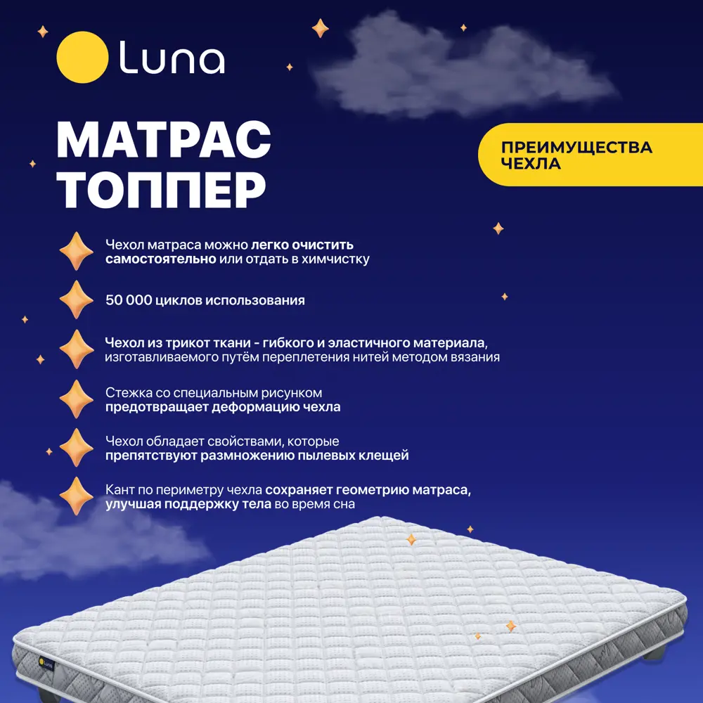 Фото 6 Топпер Luna Protect 80x190x5 см беспружинный 1-спальный Фото 6 Топпер Luna Protect 80x190x5 см беспружинный 1-спальный