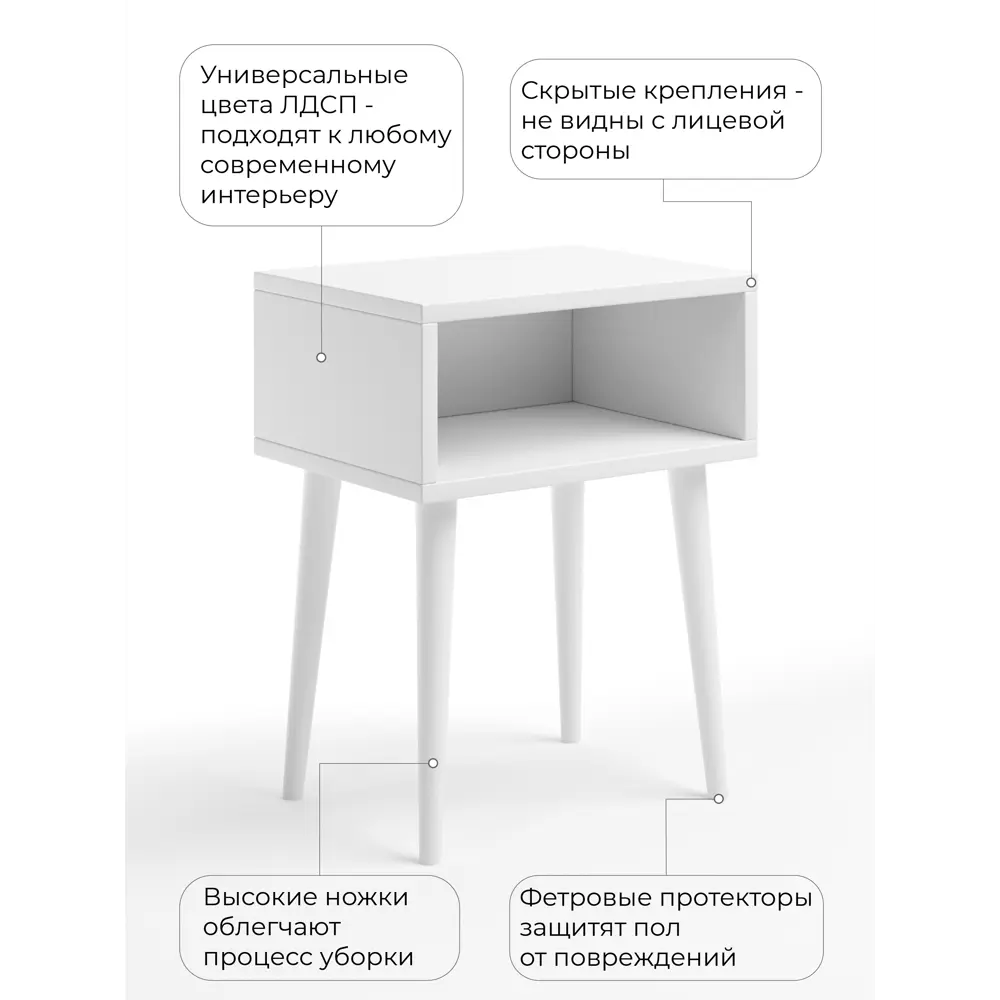 Фото 2 Тумба прикроватная Monofix 40x52x30 см 1 ящик ЛДСП цвет белый/белый Фото 2 Тумба прикроватная Monofix 40x52x30 см 1 ящик ЛДСП цвет белый/белый