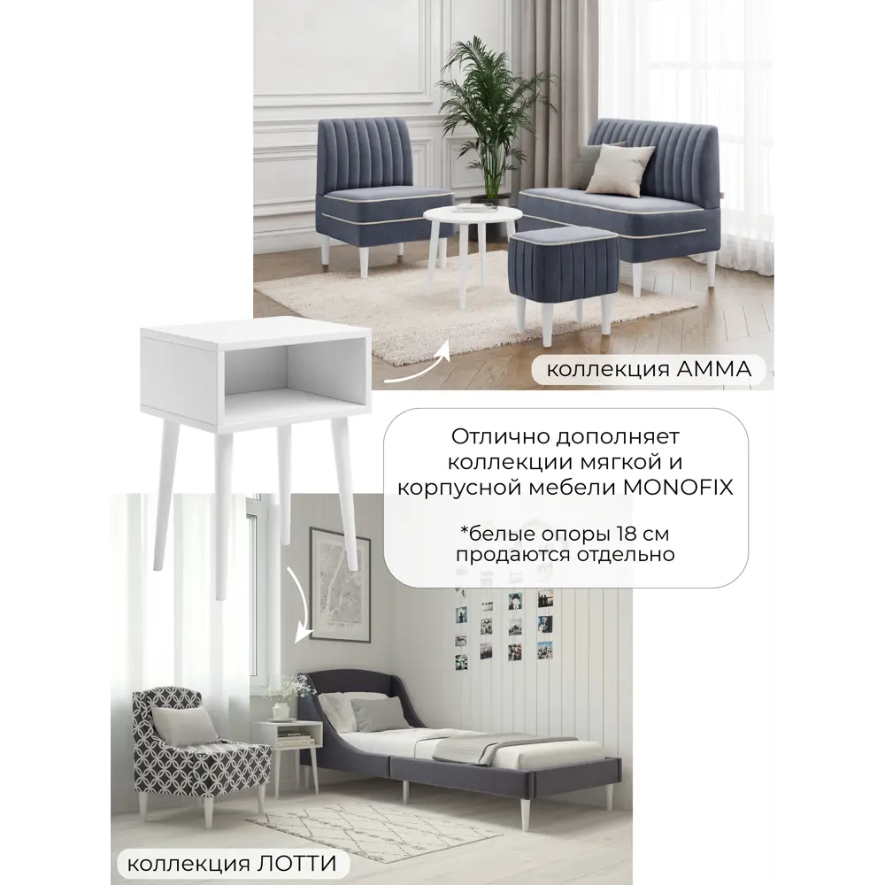 Фото 4 Тумба прикроватная Monofix 40x52x30 см 1 ящик ЛДСП цвет белый/белый Фото 4 Тумба прикроватная Monofix 40x52x30 см 1 ящик ЛДСП цвет белый/белый