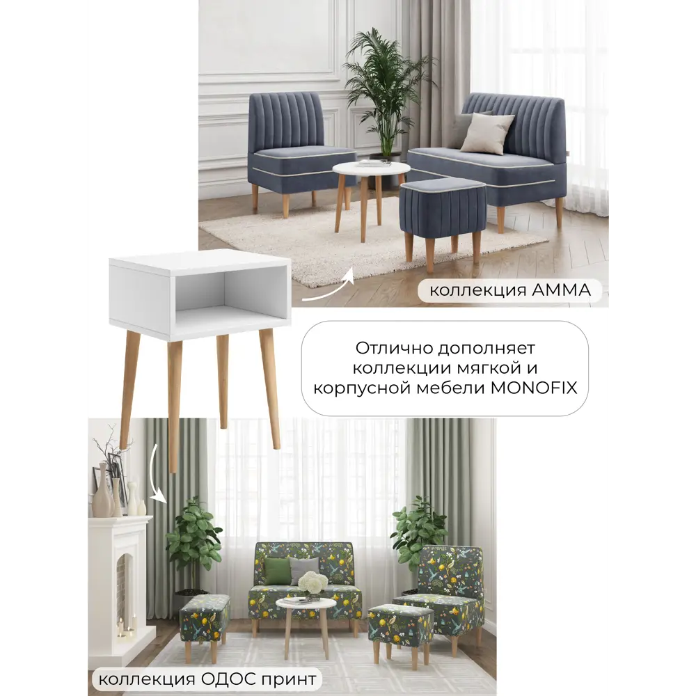 Фото 6 Тумба прикроватная Monofix 40x52x30 см 1 ящик ЛДСП цвет белый Фото 6 Тумба прикроватная Monofix 40x52x30 см 1 ящик ЛДСП цвет белый