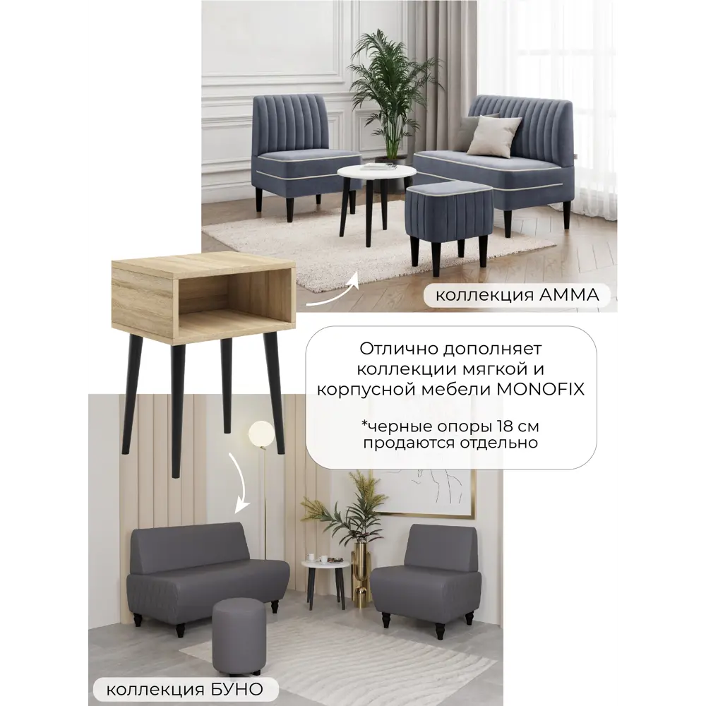Фото 4 Тумба прикроватная Monofix 40x52x30 см 1 ящик ЛДСП цвет черный/дуб сонома Фото 4 Тумба прикроватная Monofix 40x52x30 см 1 ящик ЛДСП цвет черный/дуб сонома