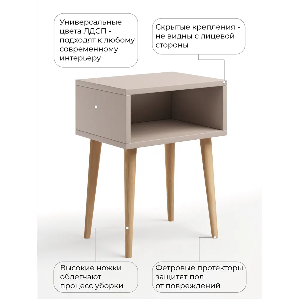 Фото 5 Тумба прикроватная Monofix 40x52x30 см ЛДСП цвет капучино Фото 5 Тумба прикроватная Monofix 40x52x30 см ЛДСП цвет капучино