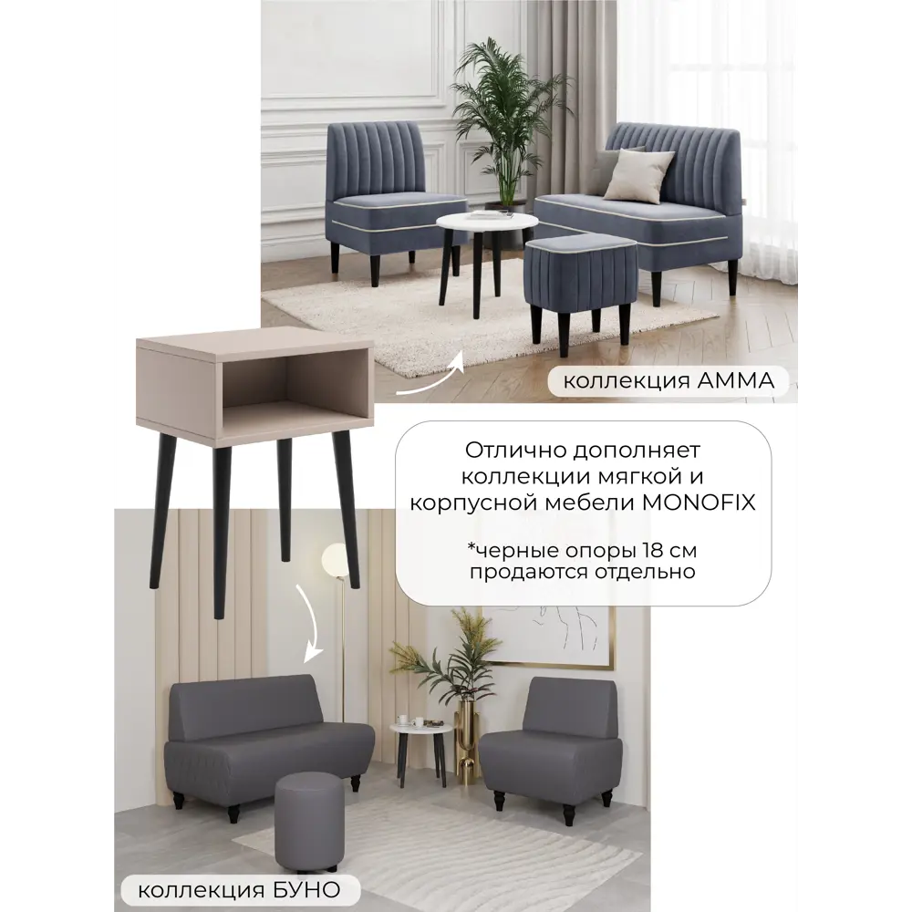 Фото 4 Тумба прикроватная Monofix 40x52x30 см 1 ящик ЛДСП цвет черный/капучино Фото 4 Тумба прикроватная Monofix 40x52x30 см 1 ящик ЛДСП цвет черный/капучино