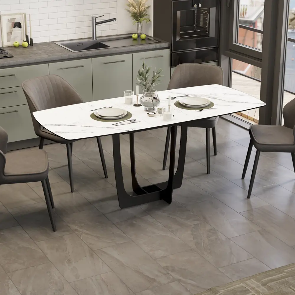Фото 3 Стол прямоугольный Трия Орфей стекло глянцевый белый мрамор 140x140 МДФ цвет черный