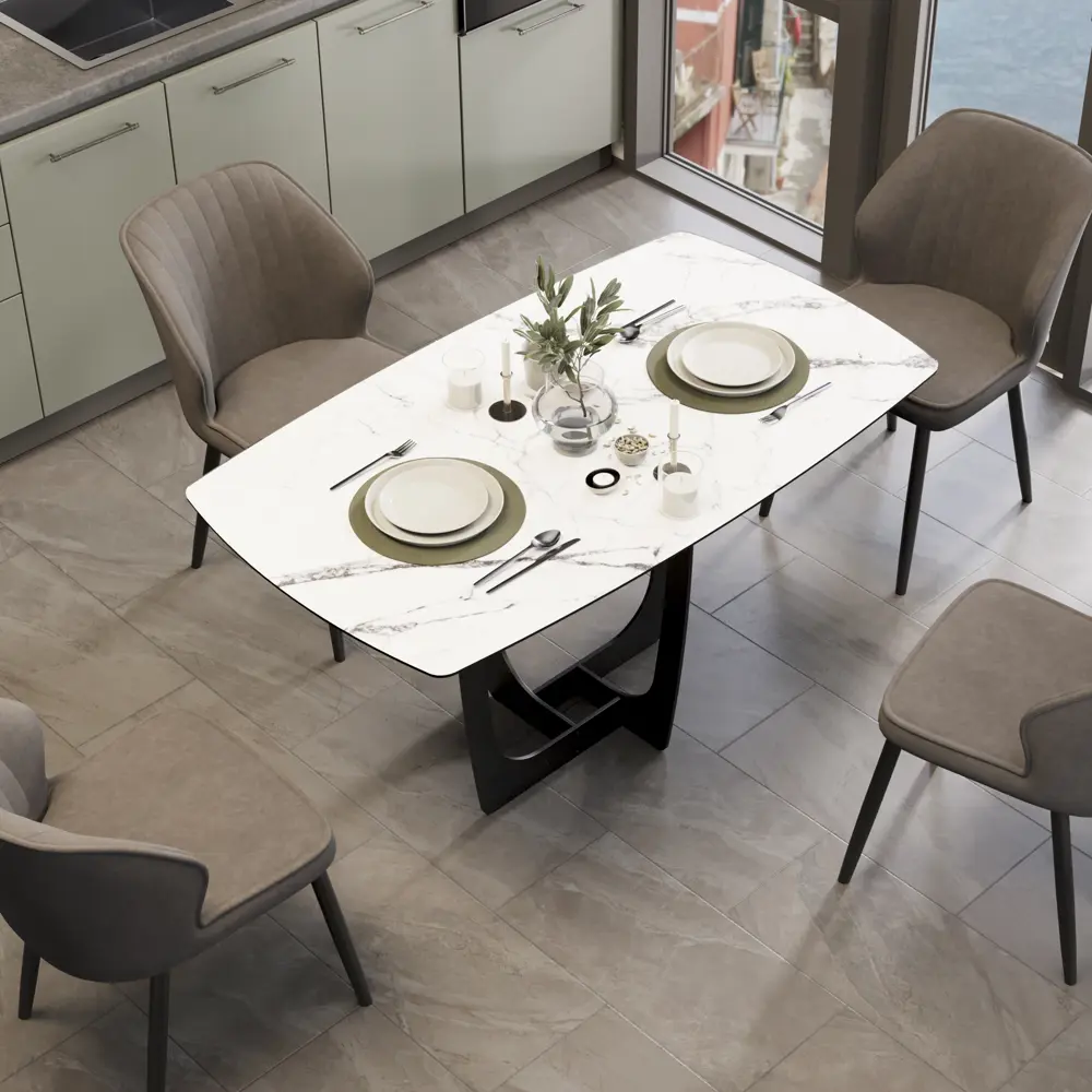 Фото 7 Стол прямоугольный Трия Орфей стекло глянцевый белый мрамор 140x140 МДФ цвет черный