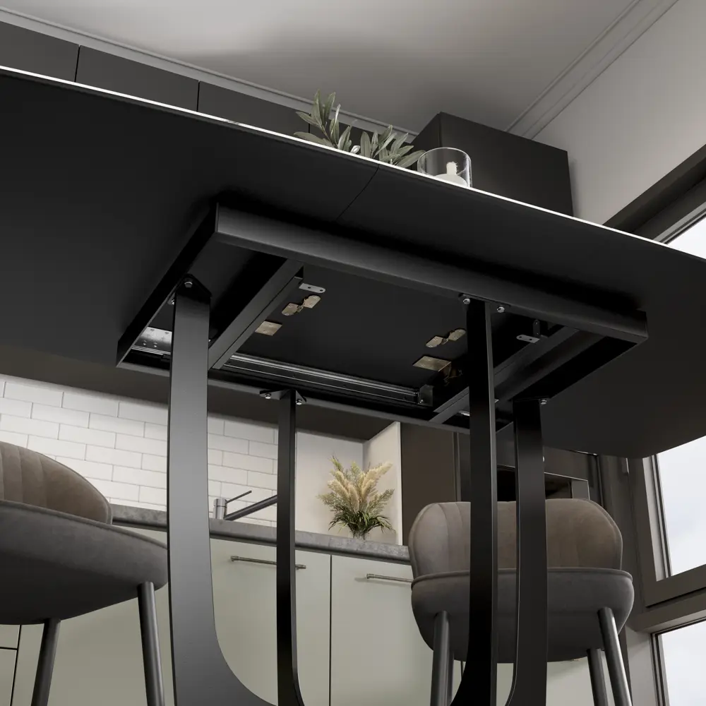 Фото 4 Стол прямоугольный Трия Орфей стекло глянцевый белый мрамор 140x140 МДФ цвет черный