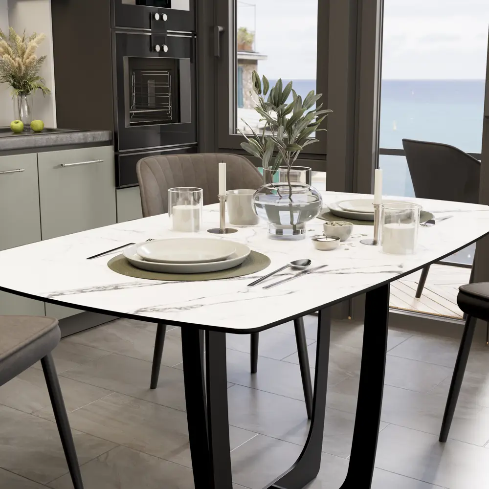 Фото 5 Стол прямоугольный Трия Орфей стекло глянцевый белый мрамор 140x140 МДФ цвет черный