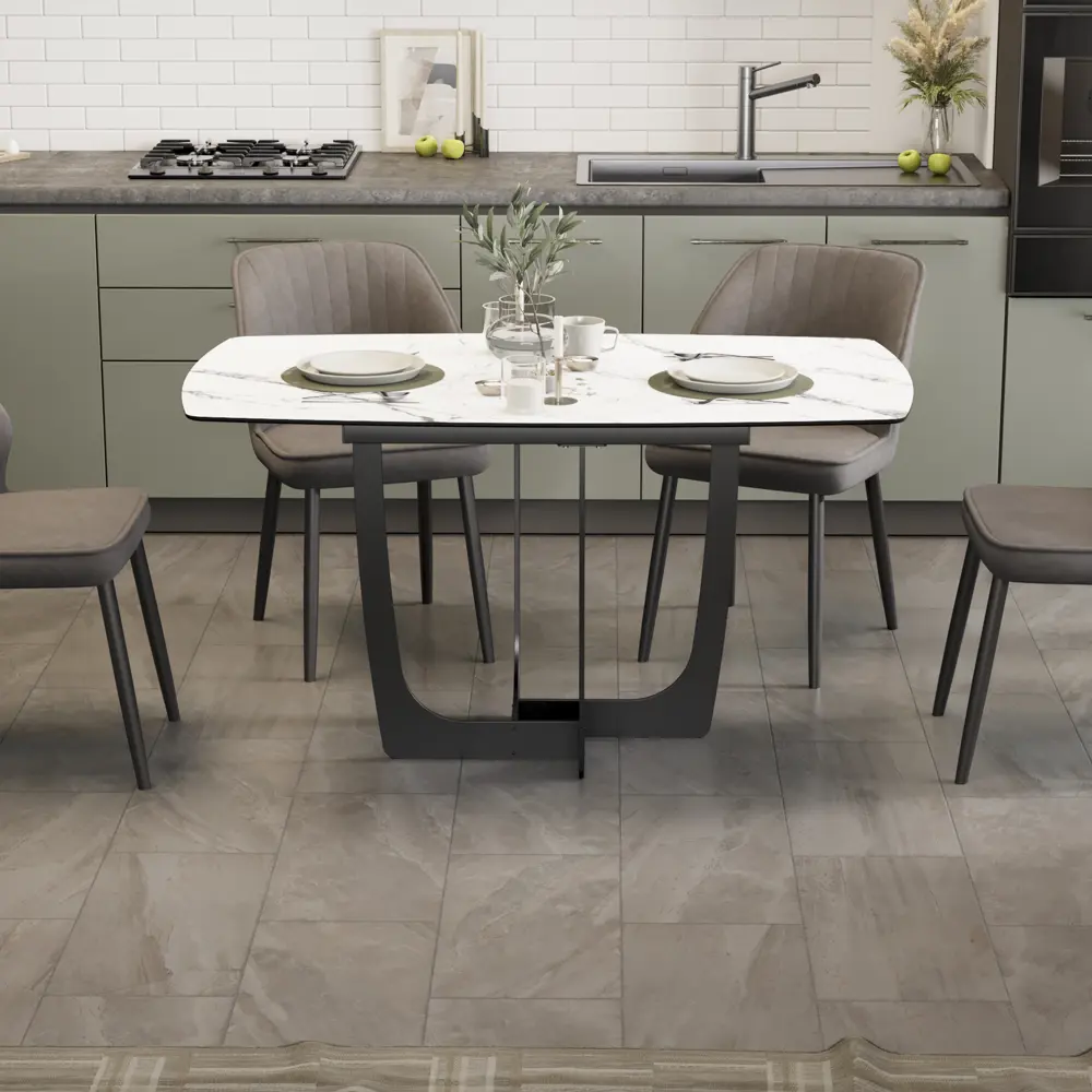 Фото 6 Стол прямоугольный Трия Орфей стекло глянцевый белый мрамор 140x140 МДФ цвет черный