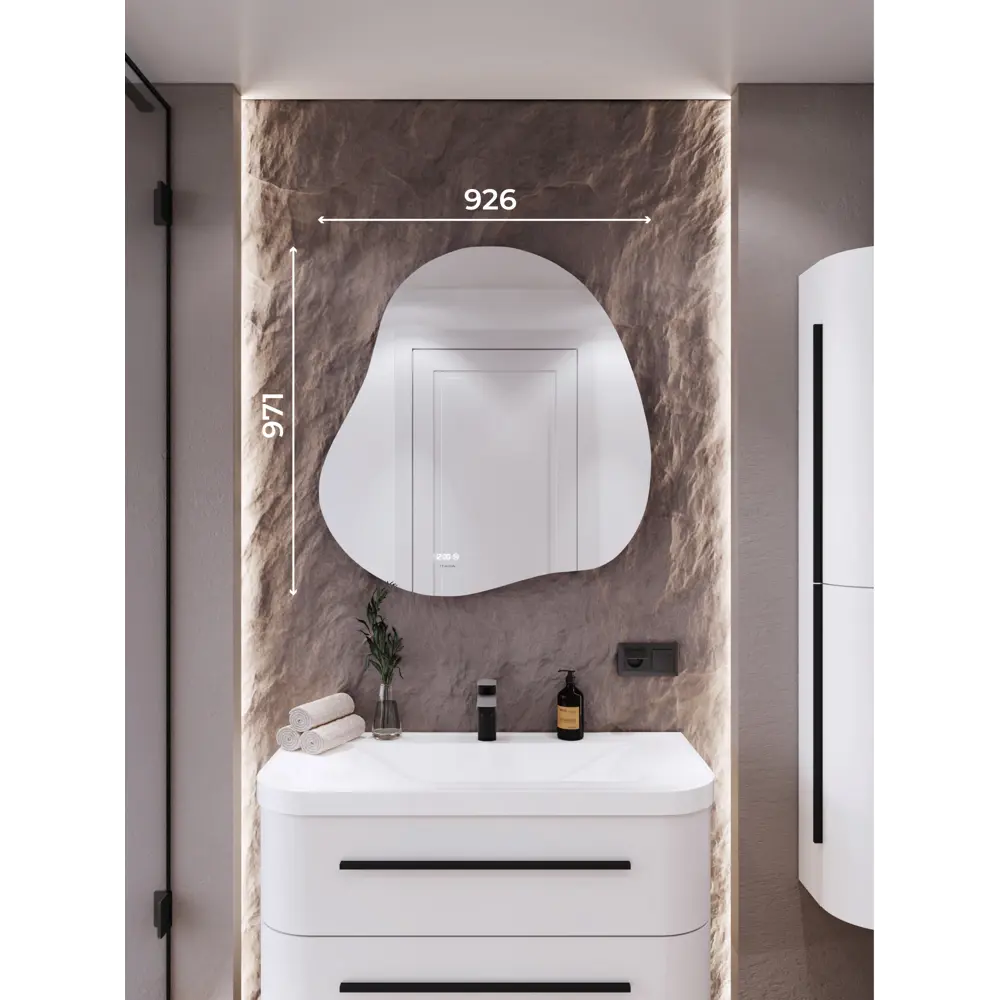 Фото 3 Зеркало для ванной Итана Jelly с подсветкой 92.5x97см с часами и подогревом