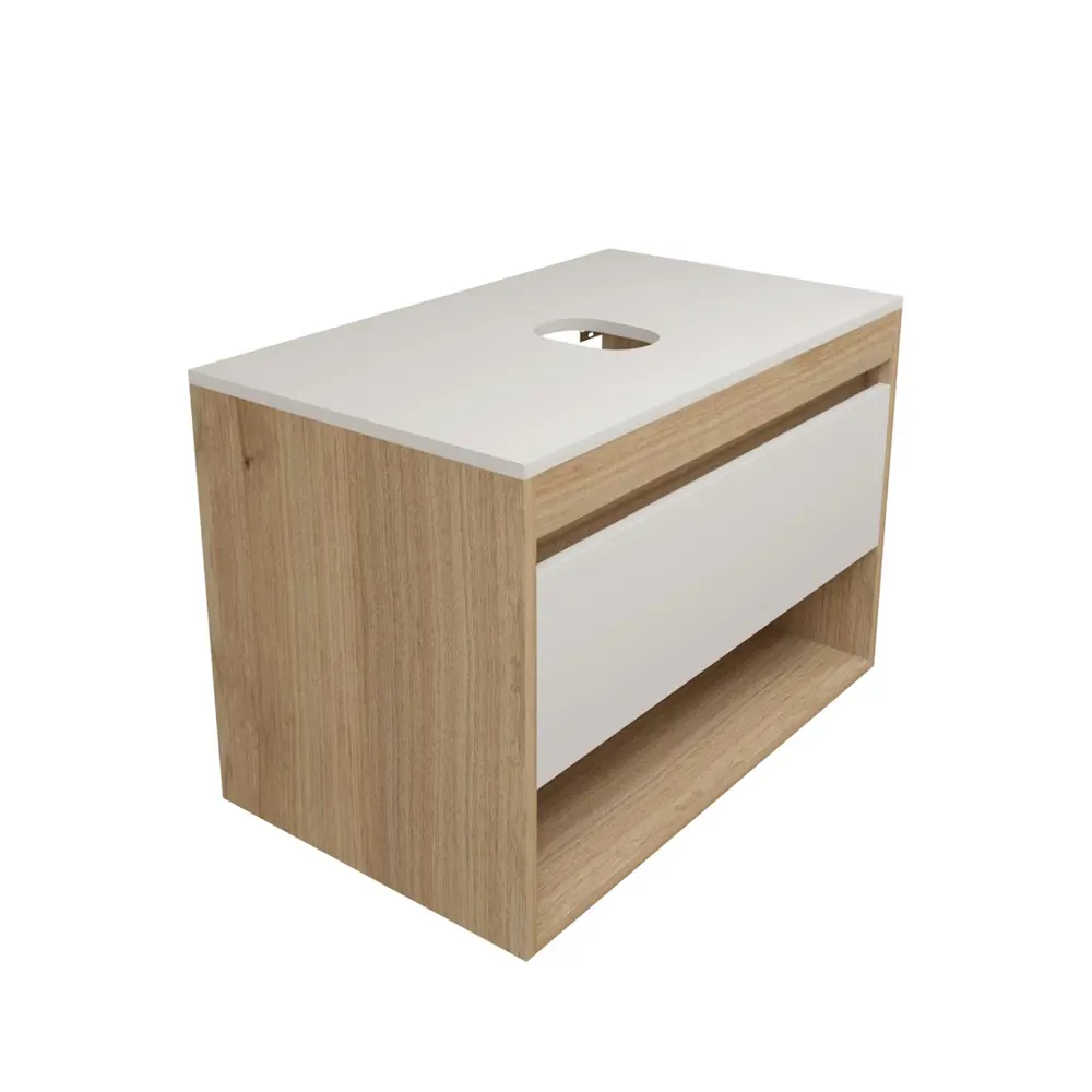 Фото 8 Тумба с раковиной для ванной 75 см Teymi Ritta подвесная цвет дуб фасад белый раковина Helmi Mini 41 черная матовая F15089