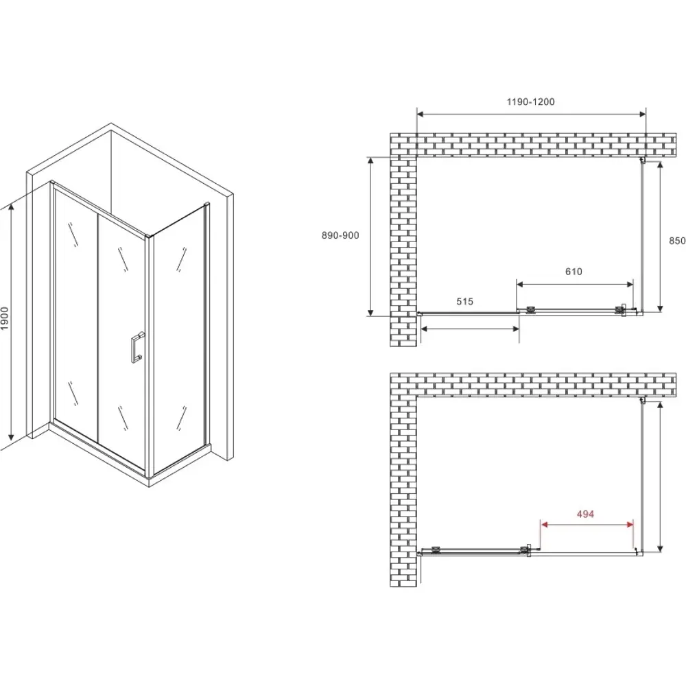 Фото 4 Душевой уголок Abber Schwarzer Diamant 645932 прямоугольный 120x90см серебристый блеск профиль эффект стекла прозрачный