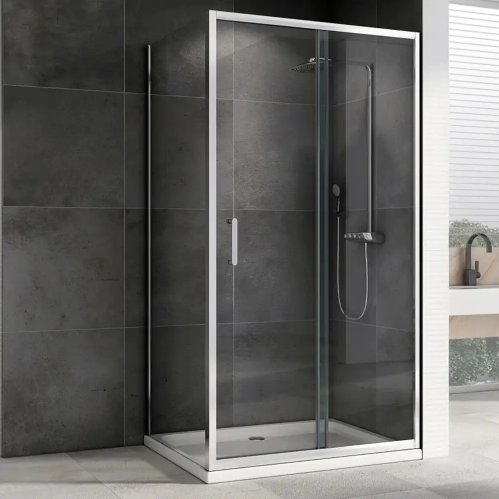 Фото Душевой уголок Abber Schwarzer Diamant 645932 прямоугольный 120x90см серебристый блеск профиль эффект стекла прозрачный