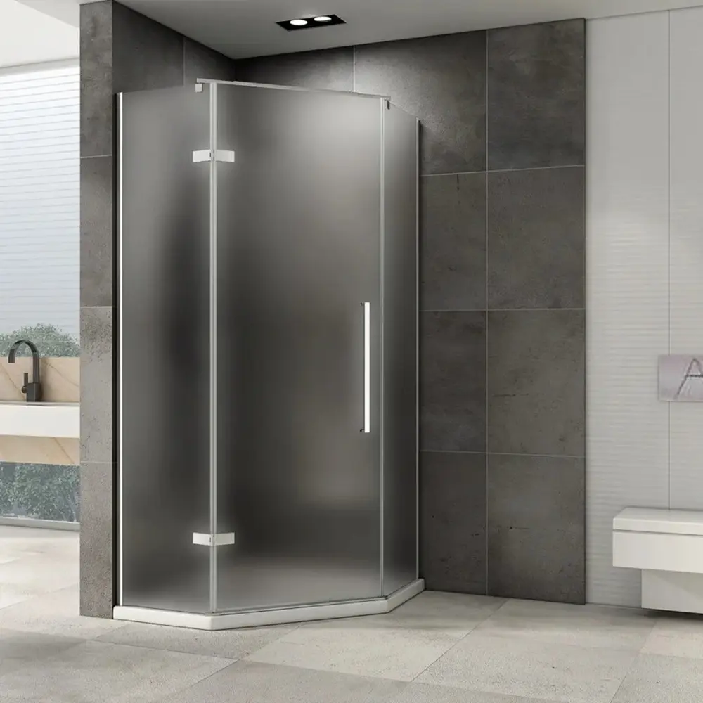 Фото 2 Душевой уголок Abber Ewiges Wasser 645965 пятиугольный 100x100см серебристый блеск профиль эффект стекла матовый