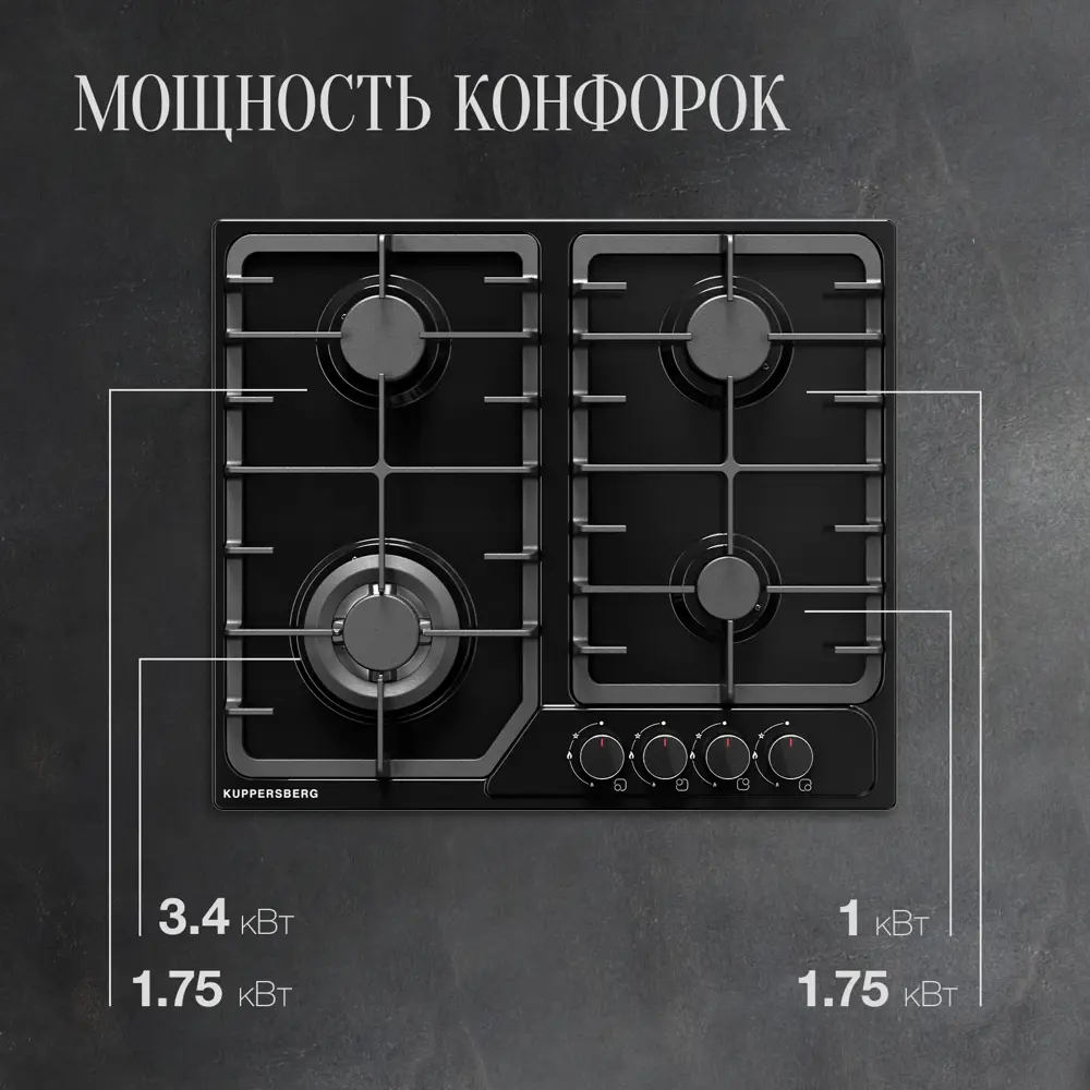 Фото 6 Газовая варочная панель Kuppersberg FS 66 B 58 см 4 конфорки цвет черный Фото 6 Газовая варочная панель Kuppersberg FS 66 B 58 см 4 конфорки цвет черный