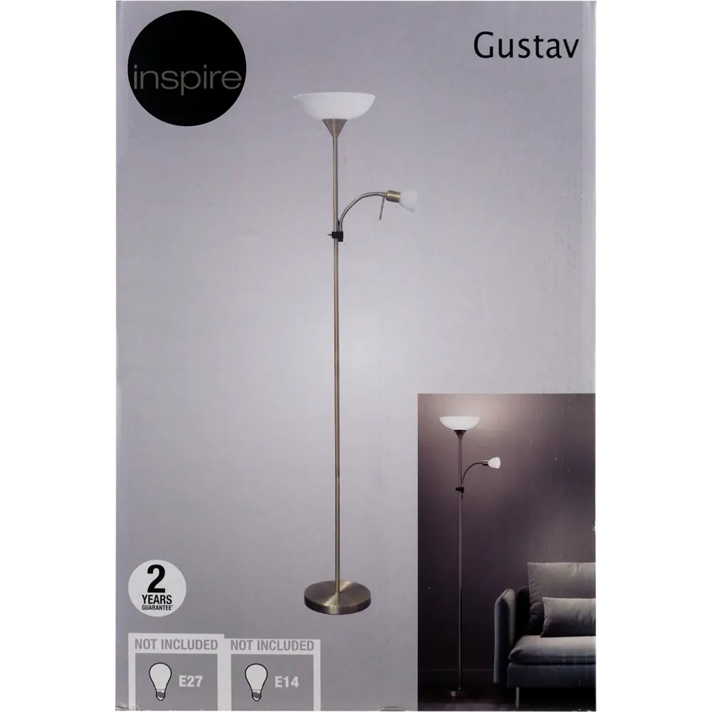 Фото 3 Торшер Inspire Gustav с лампой для чтения цвет латунь Фото 3 Торшер Inspire Gustav с лампой для чтения цвет латунь