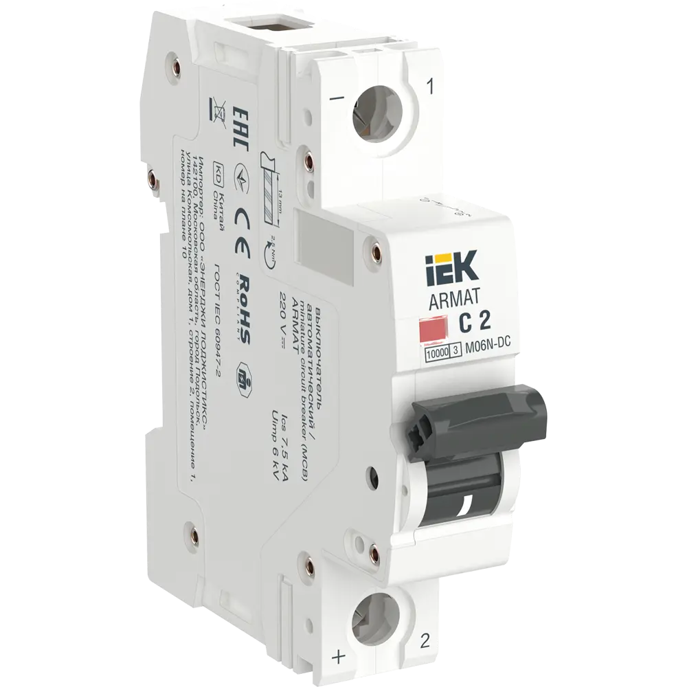Фото 2 Автоматический выключатель Iek M06N-DC 1P C2 А 6 кА AR-M06N-1-C002DC Фото 2 Автоматический выключатель Iek M06N-DC 1P C2 А 6 кА AR-M06N-1-C002DC