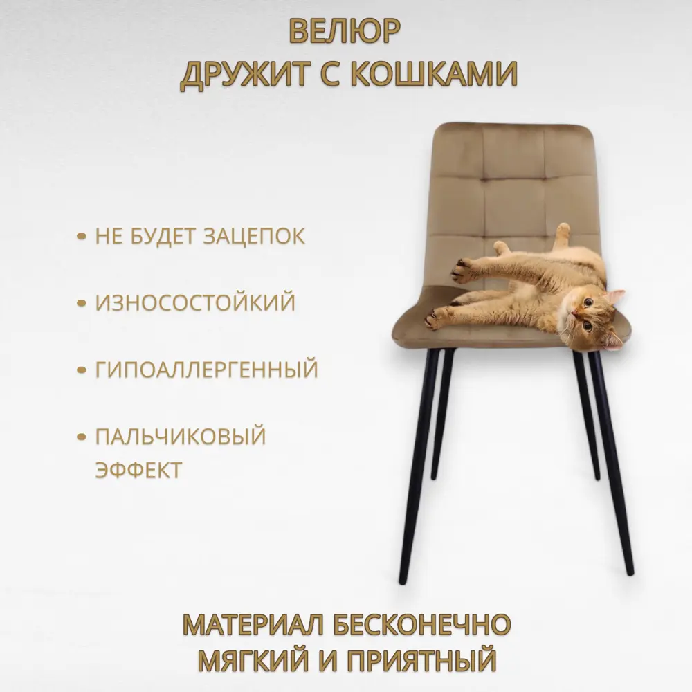 Фото 3 Комплект стульев 2 стула Weimei Best h 42х91х53 см велюр цвет бежевый Фото 3 Комплект стульев 2 стула Weimei Best h 42х91х53 см велюр цвет бежевый