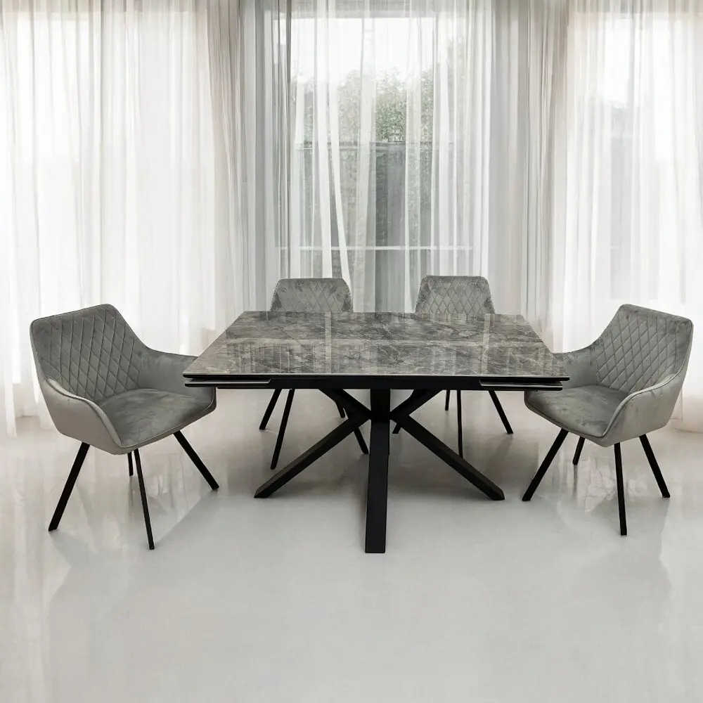 Фото 3 Обеденный стол прямоугольный Терминал Parma 140-200x75x140 см керамика цвет серый/черный Фото 3 Обеденный стол прямоугольный Терминал Parma 140-200x75x140 см керамика цвет серый/черный