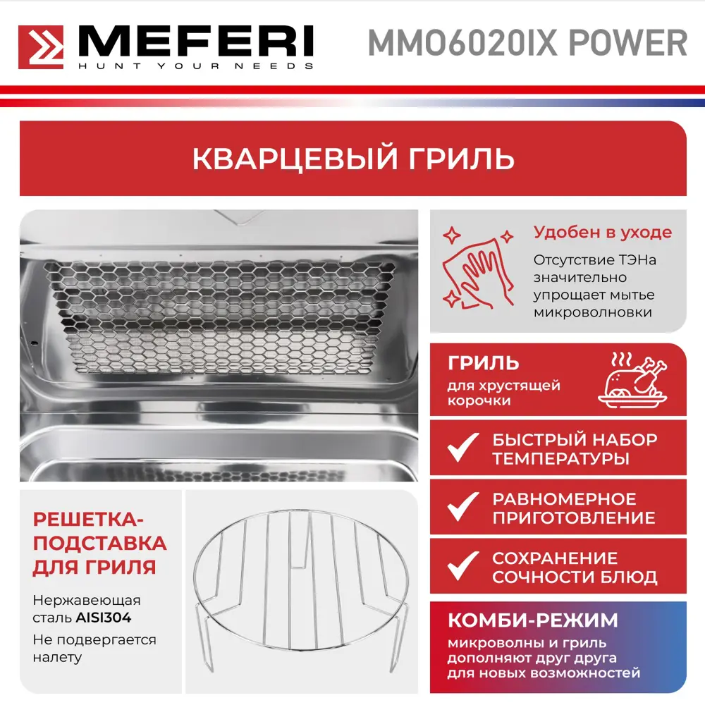 Фото 5 Встраиваемая микроволновая печь Meferi MMO6020IX POWER 20 л 60x35x39 см цвет серебристый Фото 5 Встраиваемая микроволновая печь Meferi MMO6020IX POWER 20 л 60x35x39 см цвет серебристый