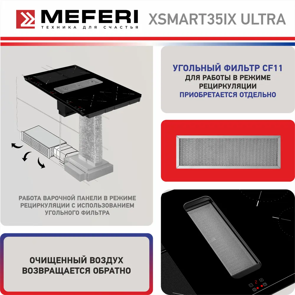 Фото 6 Индукционная варочная панель Meferi XSMART35IX ULTRA 80 см 4 конфорки цвет черный Фото 6 Индукционная варочная панель Meferi XSMART35IX ULTRA 80 см 4 конфорки цвет черный